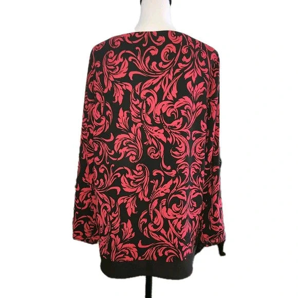Chicos Womens Long Sleeve Blouse Size 1  Black & Red Floral Sheer‎ - Picture 3 of 4